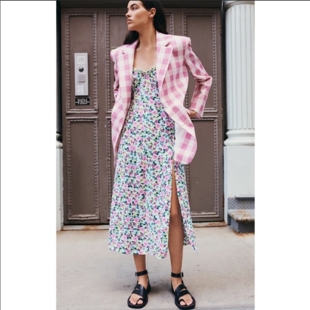 Zara Floral Midi Dress with High Slit